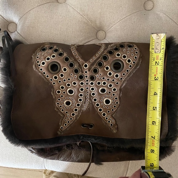 Vintage gently used brown suede Dolce and Gabbana Butterfly Messenger Bag. - Picture 9 of 13